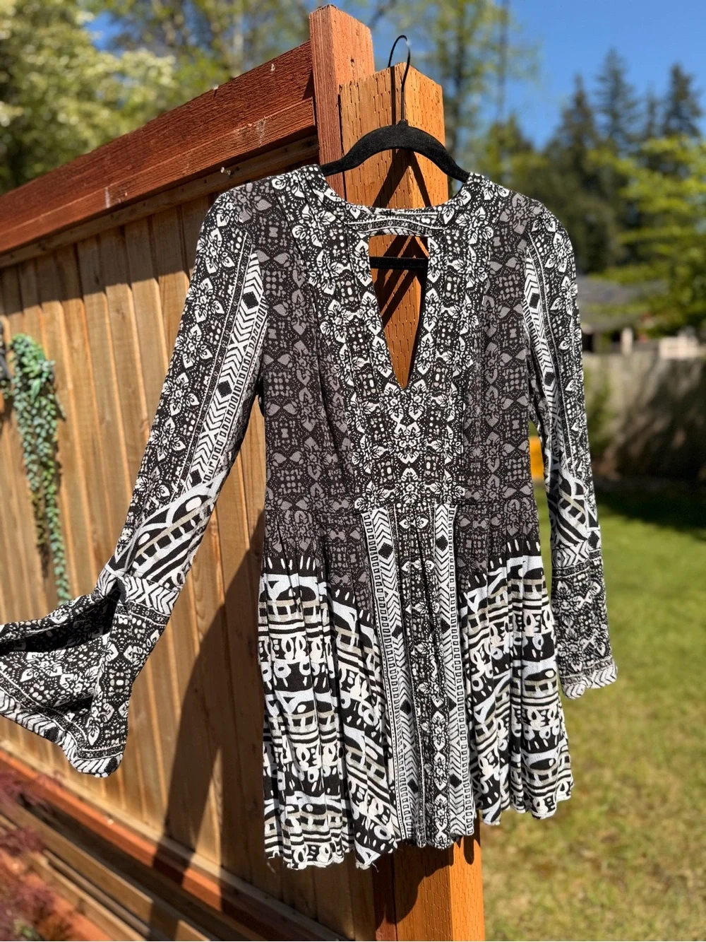 Free People Black and White Printed Long Sleeve Dress - Picture 2 of 6
